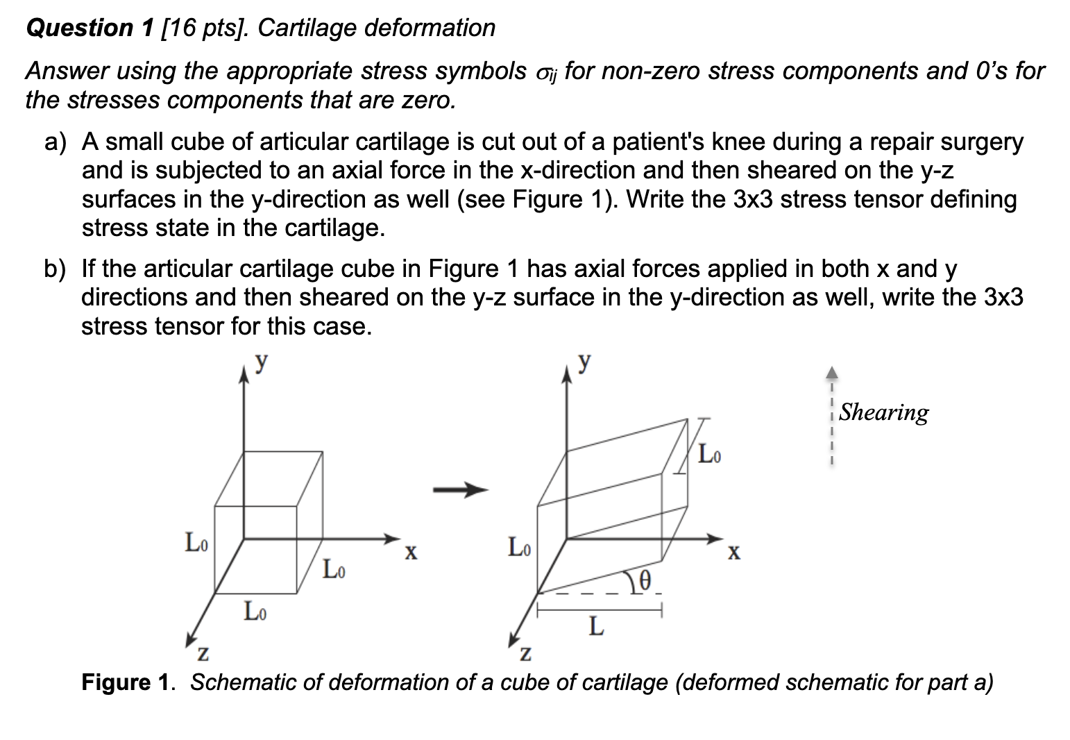 SOLVED: Question 1 [16 pts]. Cartilage deformation Answer using the ...