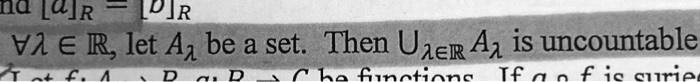 ∀λ∈ℝ, let Aλ be a set. Then ⋃λ∈ℝ Aλ is uncountable