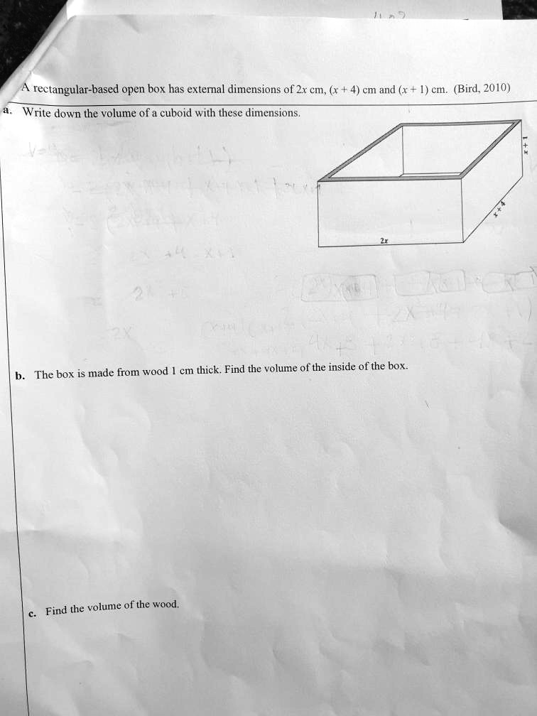 SOLVED rectangularbased open box has external dimensions of 2x em