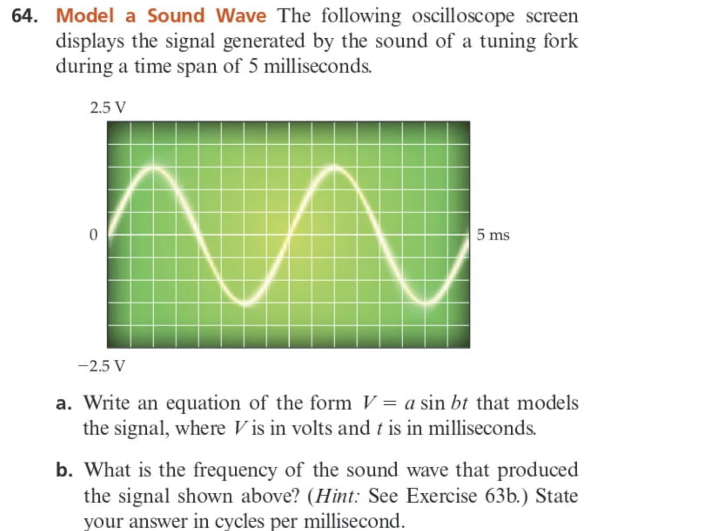 SOLVED 64. Model a Sound Wave The following oscilloscope screen