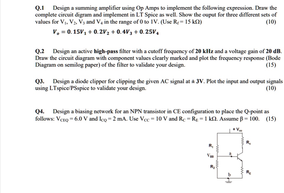 SOLVED 01 Design a summing amplifier using Op Amps to implement the