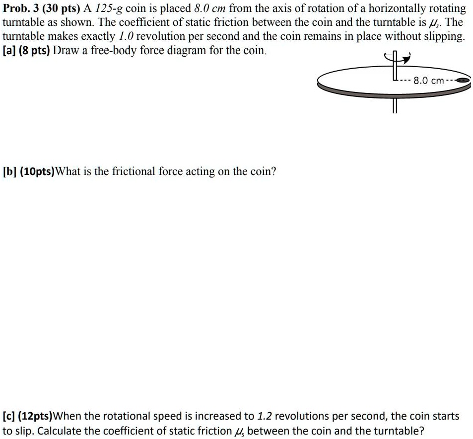 SOLVED: Prob. 3 (30 Pts) A 125-g Coin Is Placed .0 Cm From The Axis Of ...