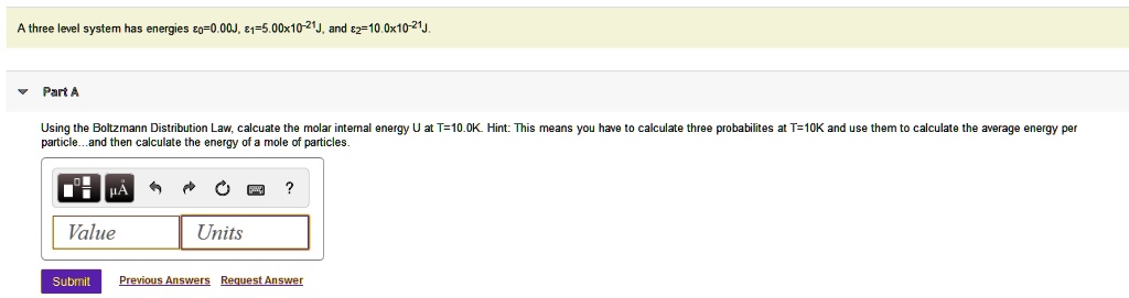 A three level system has energies ϵ0=0.00J, ϵ1=5.00x10^-21J, and ϵ2=10 ...