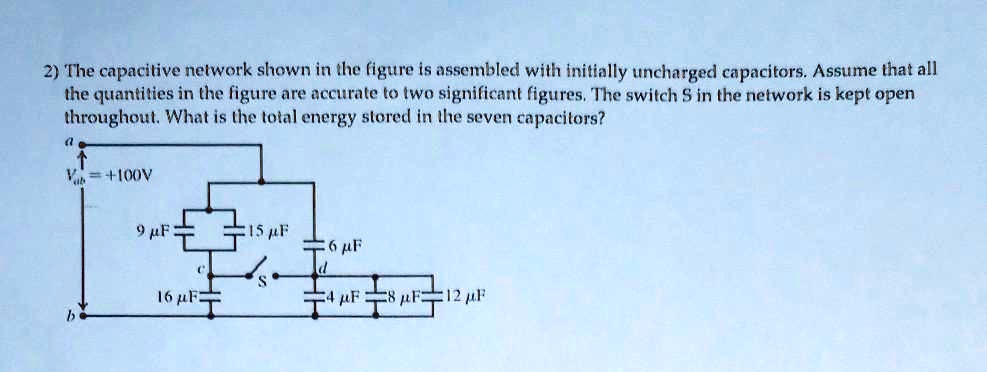 SOLVED: The capacitive network shown in the figure is assembled with ...