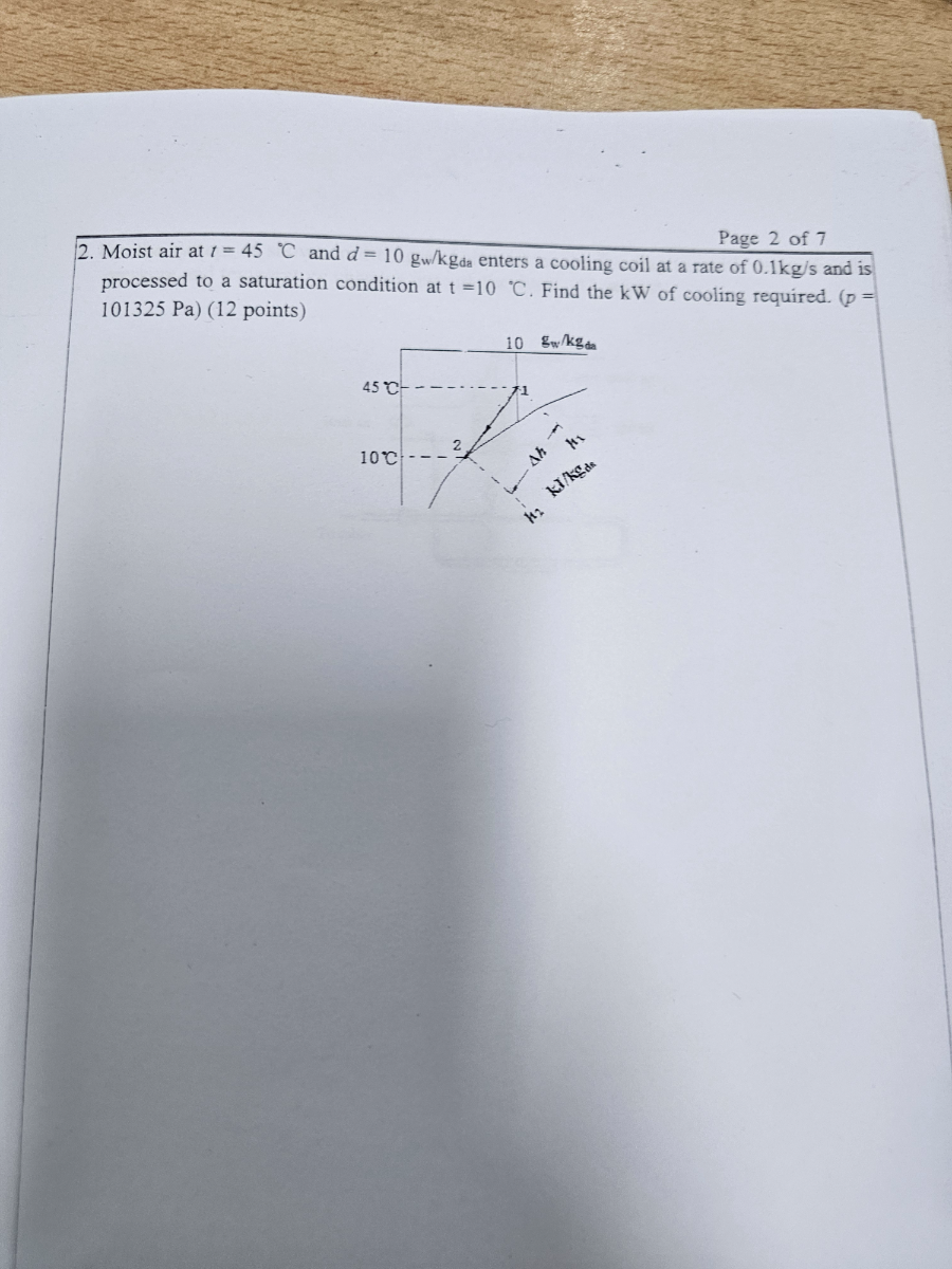 Page 2 Of 7 2. Moist Air At T=45^∘c And D=10 Gw   Kg Da Enters A 