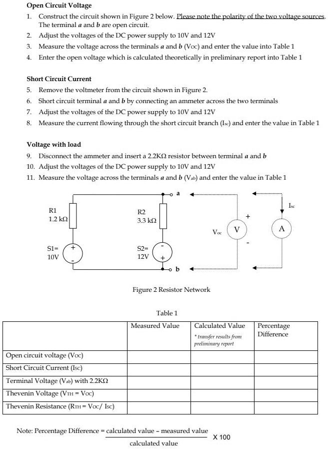 SOLVED: Open Circuit Voltage 1. Construct the circuit shown in Figure 2 ...