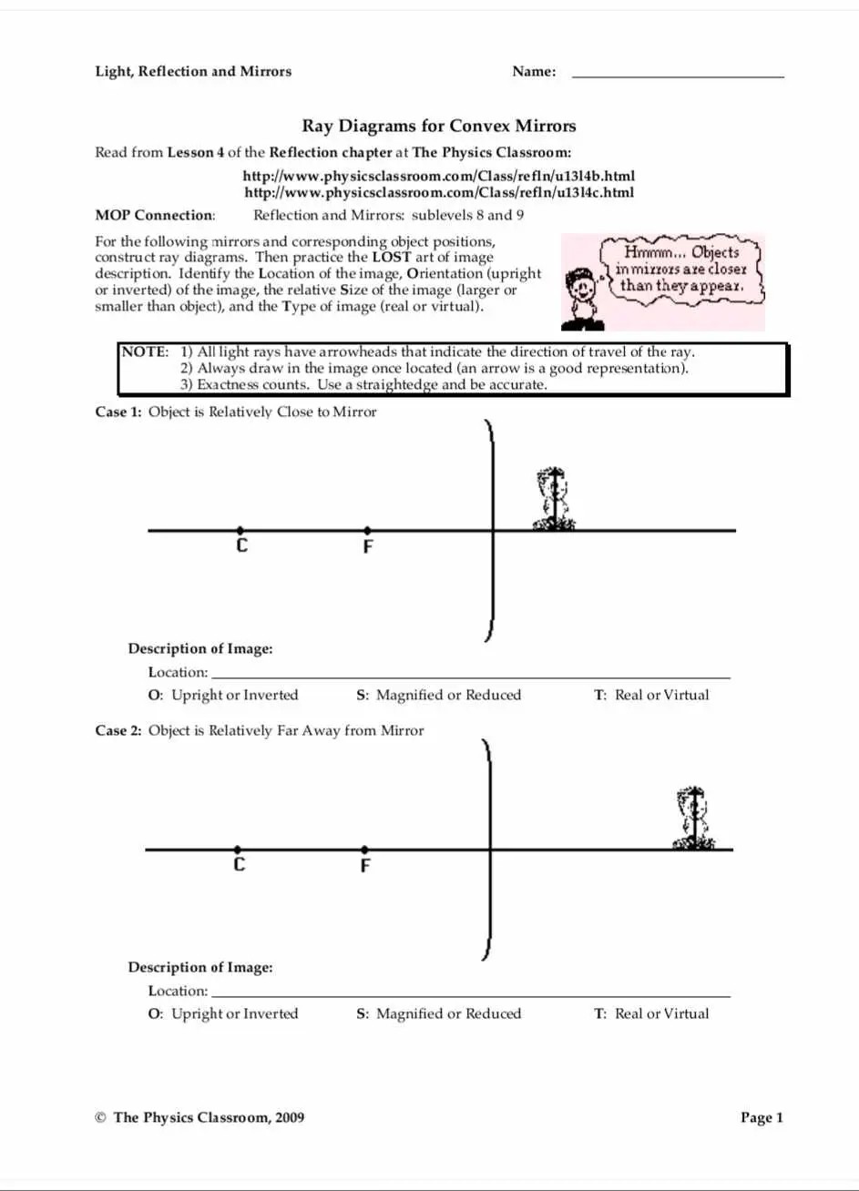 SOLVED Light, Reflection and Mirrors Name Ray Diagrams for Convex Mirrors Read from Lesson 4