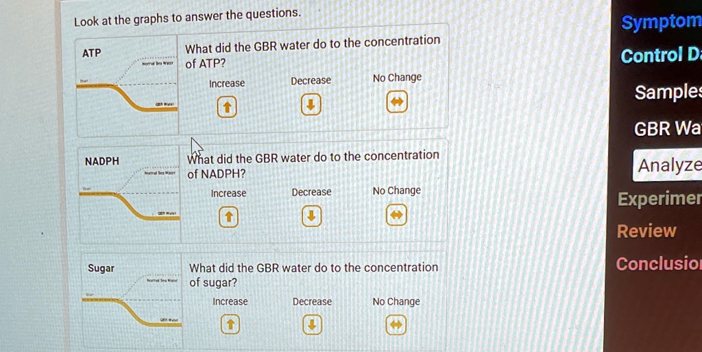 Look at the graphs to answer the questions. ATP NADPH Sugar What did ...