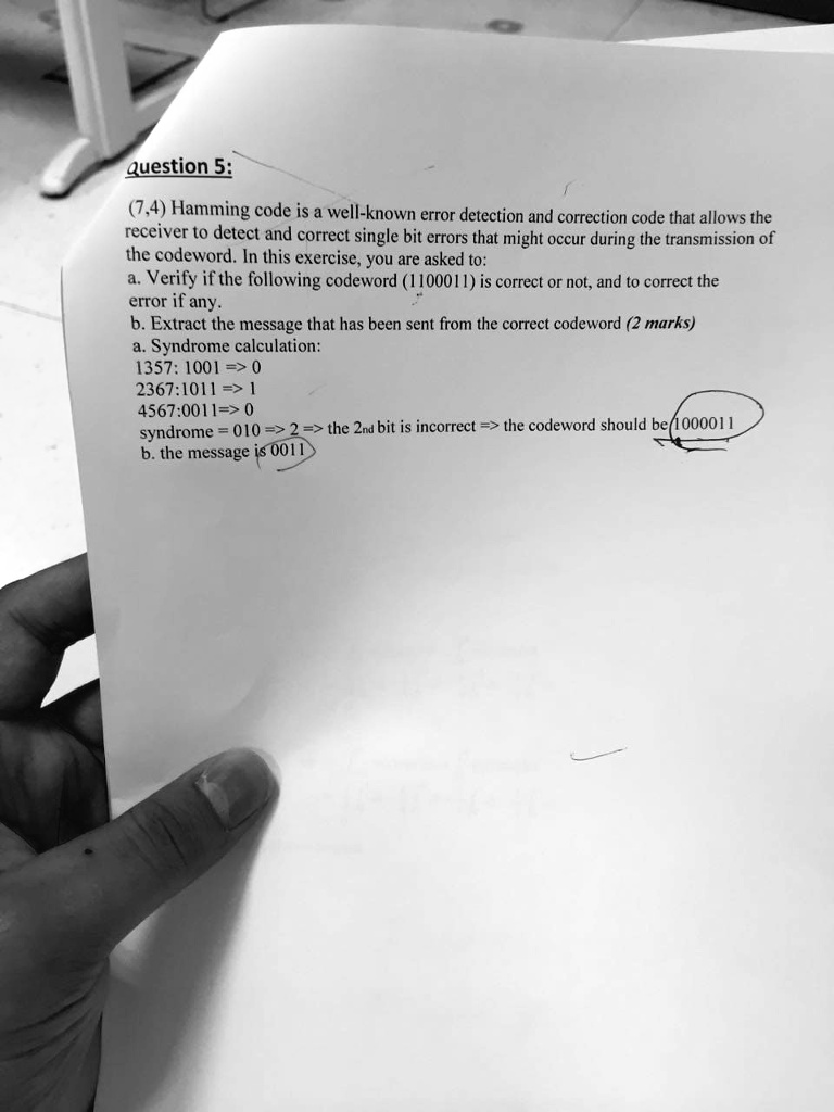 SOLVED: Question 5: The Hamming code is a well-known error detection ...