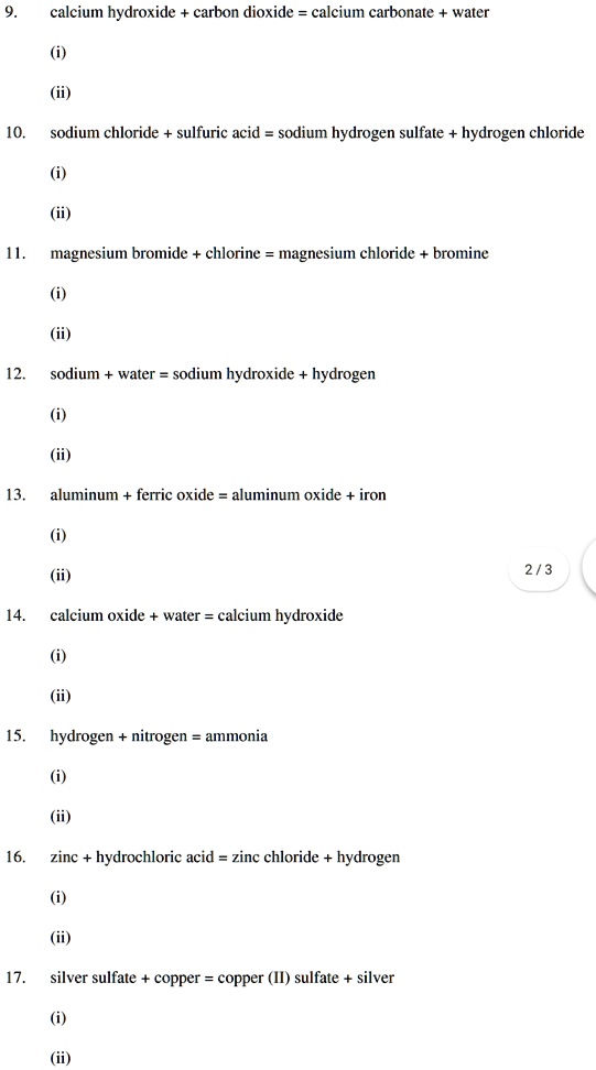 SOLVED calcium hydroxide carbon dioxide calcium carbonale waler 10. sodium chloride sulfuric