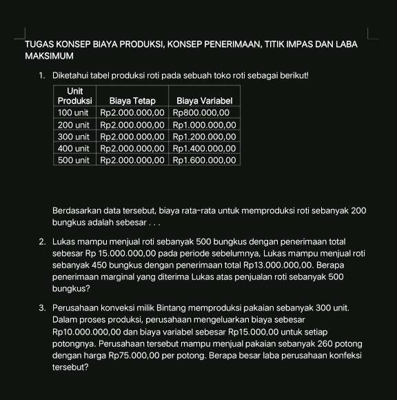 SOLVED: Minta Tolong Mau Di Kumpulkan Sekarang TUGAS KONSEP BIAYA ...