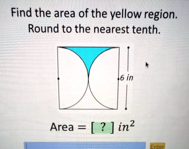 Find the area of the yellow region.
Round to the nearest tenth.
6 in
Area = [ ? ] in²