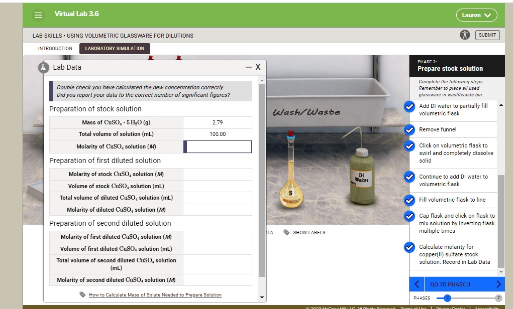 Virtual Lab 3.6 Lauren LAB SKILLS USING VOLUMETRIC GLASSWARE FOR