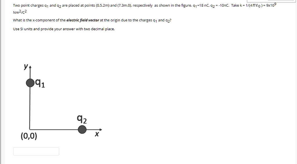 SOLVED:Two point charges 91 ano 42 are placed at points (0,5.2m) and (7 ...