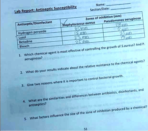 SOLVED Name Lab Report Antiseptic Susceptibility Section/Date; Zones