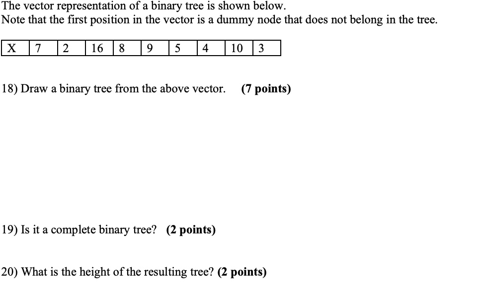 SOLVED: The vector representation of a binary tree is shown below Note ...