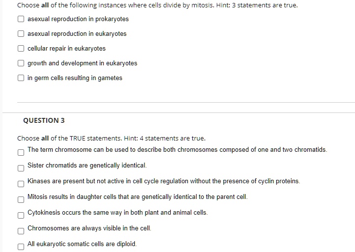 SOLVED Choose all of tne follcwing instances where cells divide oy