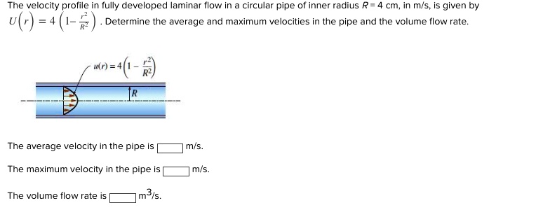 SOLVED: The velocity profile in fully developed laminar flow in a ...
