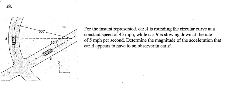 SOLVED: For the instant represented, car A is rounding the circular ...
