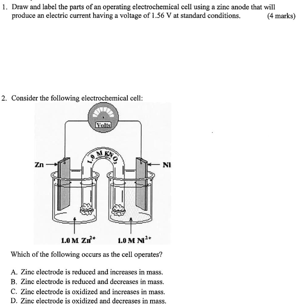 SOLVED Draw and label the parts of an operating electrochemical cell