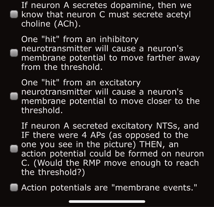 SOLVED: If neuron A secretes dopamine, then we know that neuron C must ...