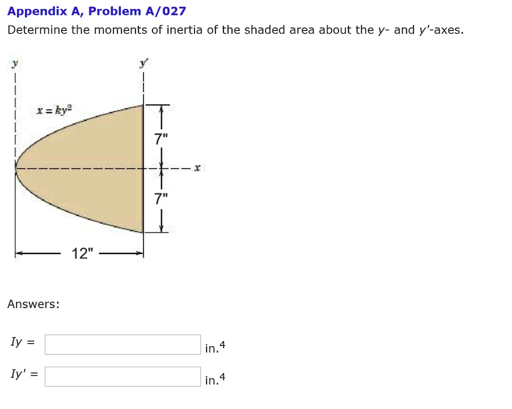 Solved Text Appendix A Problem A027 Determine The Moments Of Inertia Of The Shaded Area 4107