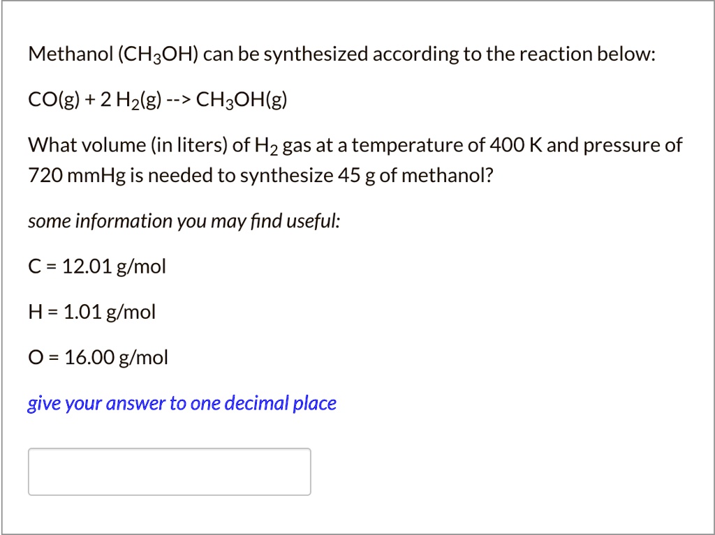 SOLVED Methanol (CH3OH) can be synthesized according to the reaction