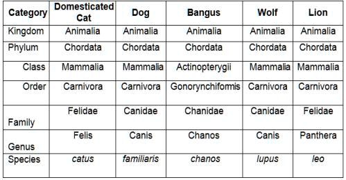 SOLVED 1. Which organisms in Table 1 are similar up to the Order