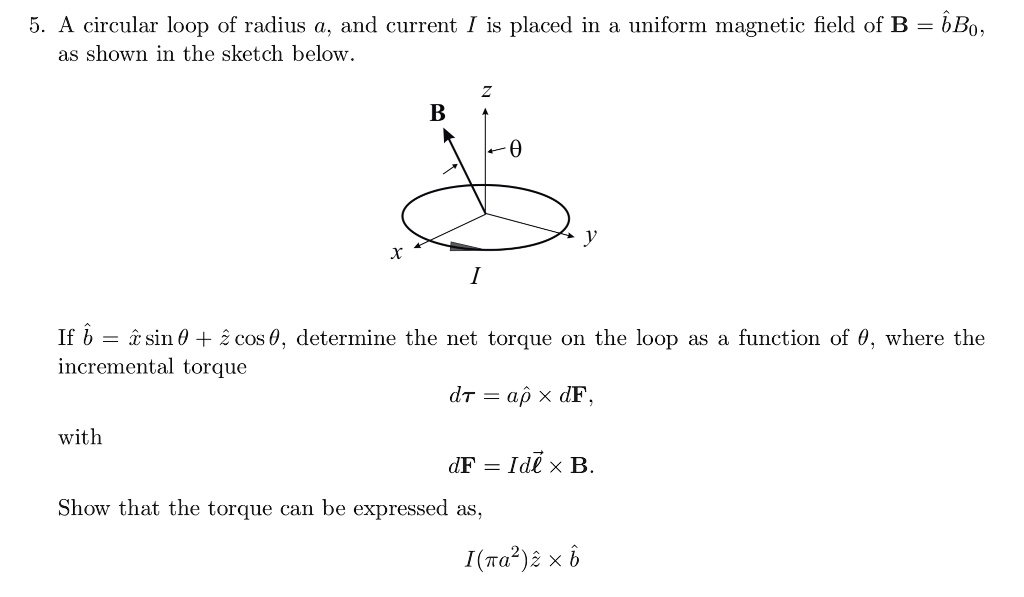 SOLVED: A circular loop of radius a and current I is placed in a ...