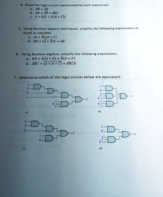 SOLVED: 4. Draw the logic circuit represented by each expression: a. AB ...