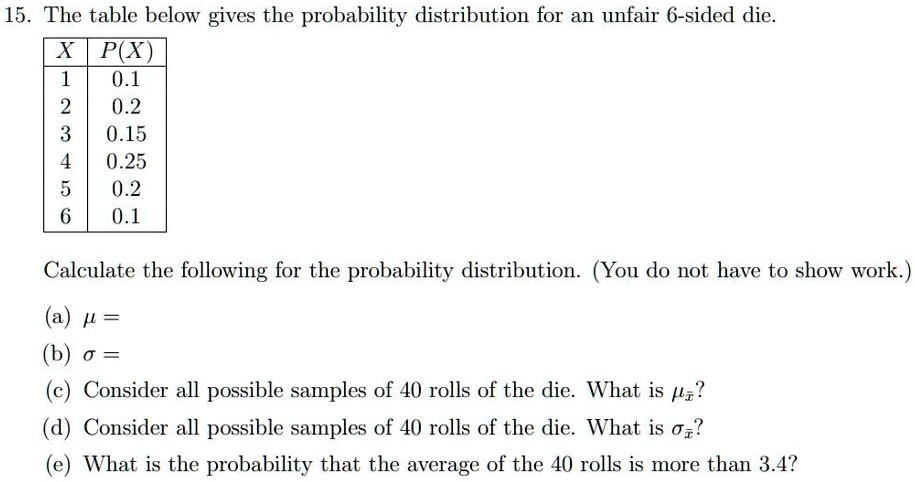 SOLVED: 15 The table below gives the probability distribution for an ...