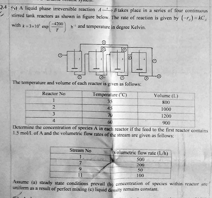 SOLVED: A liquid phase irreversible reaction A takes place in a series ...