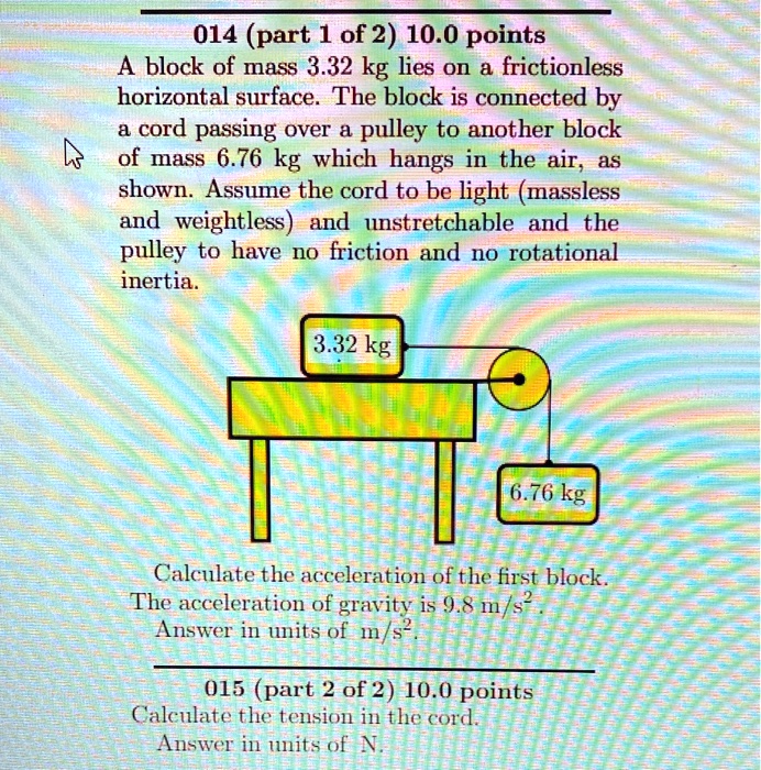 SOLVED: A block of mass 3.32 kg lies on a frictionless horizontal ...