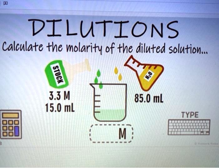 DILUTIONS Calculate the molarity of the diluted solution 1 3.3 M 85.0 ...
