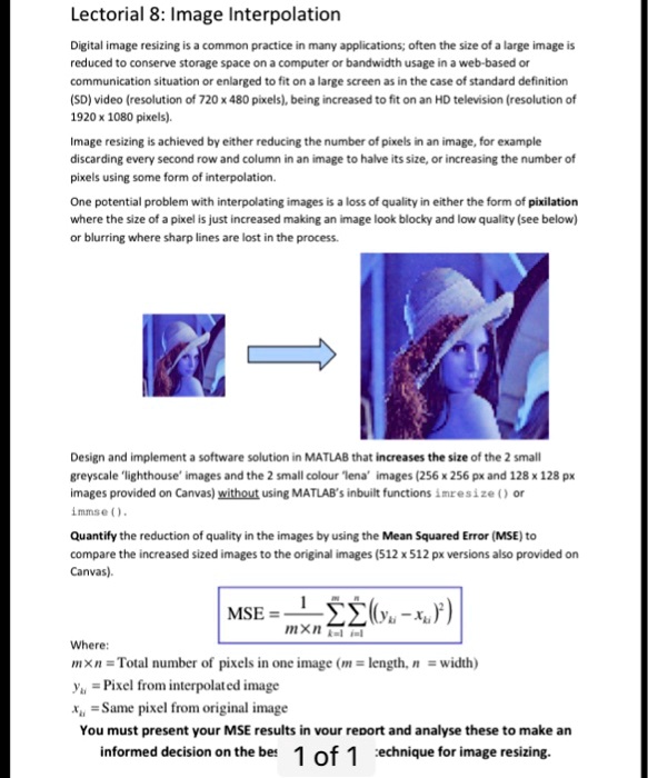 SOLVED: MATLAB Lecture 8: Image Interpolation Digital image resizing is ...