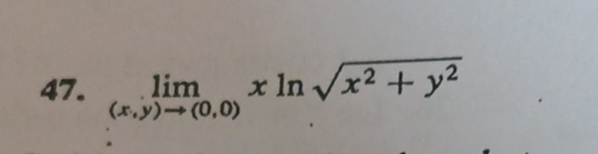 lim (x, y) ightarrow(0,0) x ln sqrtx^2+y^2
