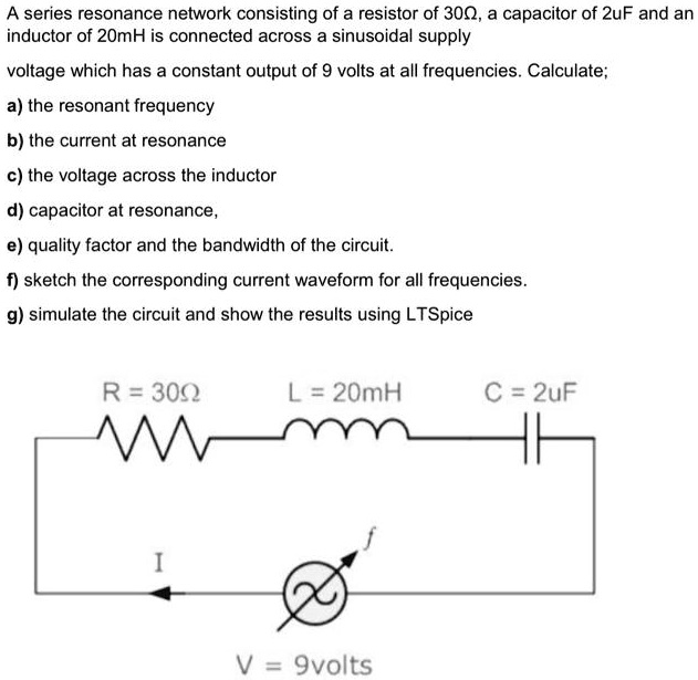SOLVED A series resonance network consisting of a resistor of 30Î©, a