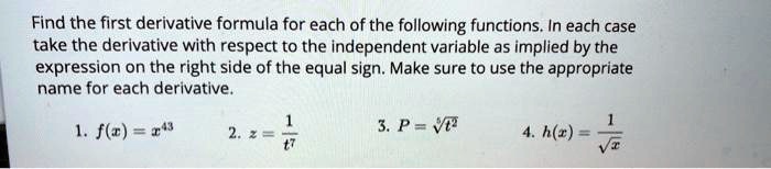 First Derivative Formula Example find the first derivative formula for each of the following functions ...