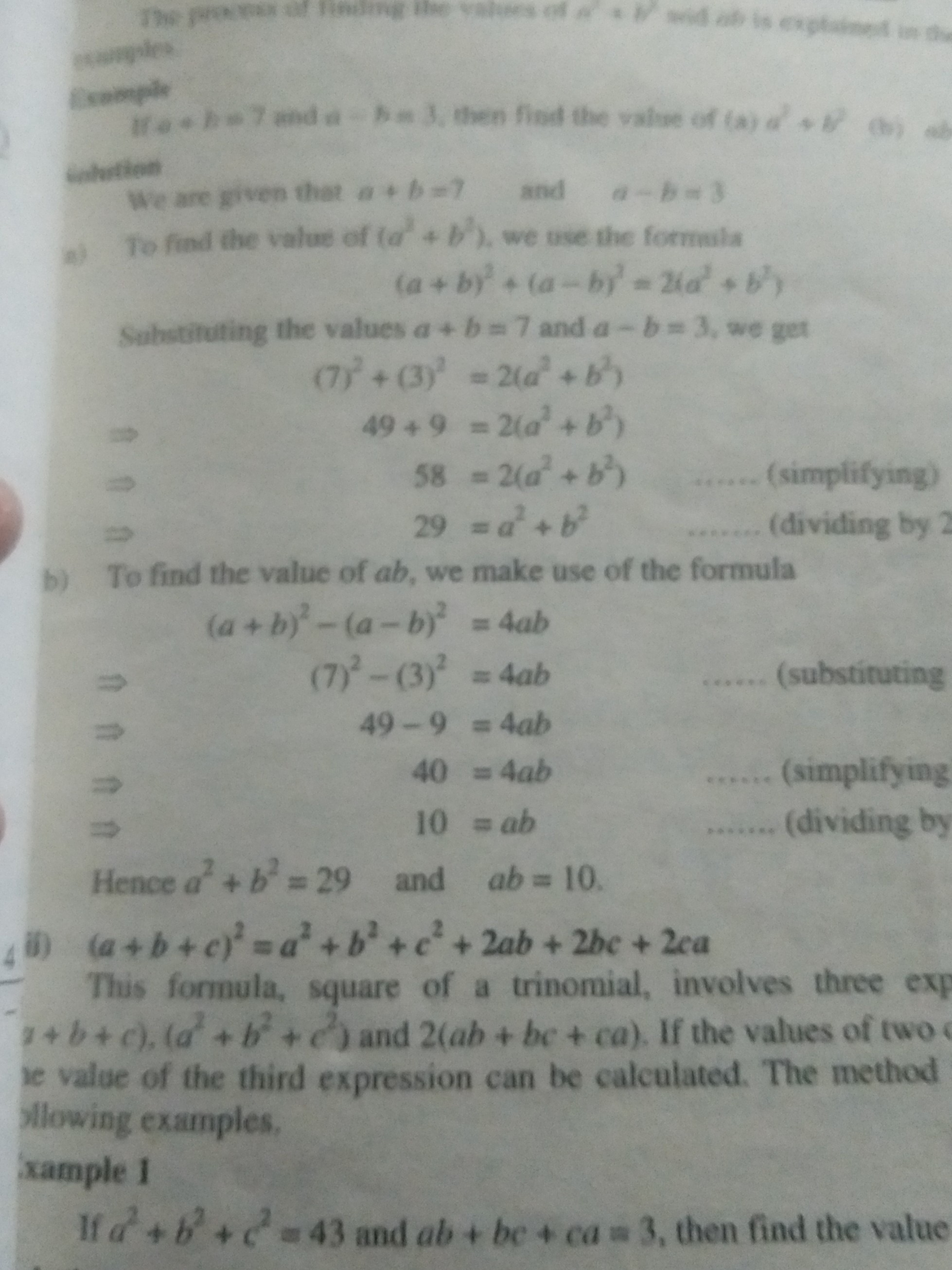 Solved If E We Are Given That A B 7 And A B 3 To Find The Value Of A 2 B 2 We Tree The Fotmula A B 2 A B 2 2 A 2 B 2 Sulustrtuting The Values A B 7 And A B 3 We Get 7 2 3 2 2 A 2 B 2 49 9