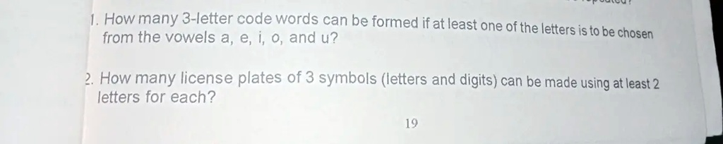 how many 3 letter code words can be formed if at least one ofthe from ...