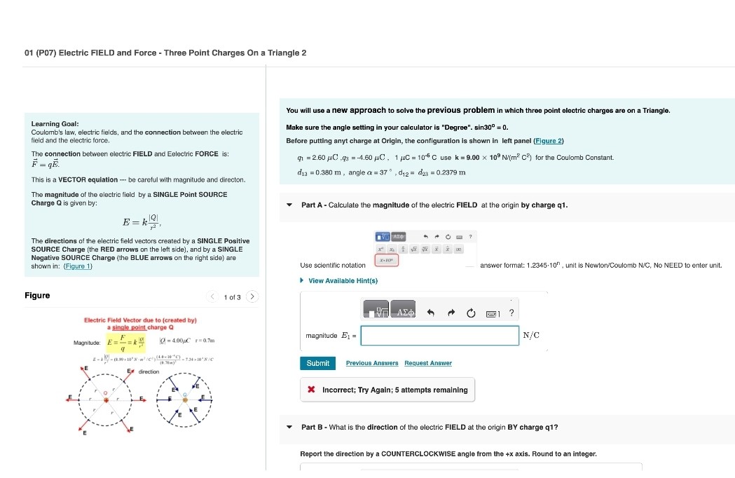 01 (P07) Electric FIELD and Force - Three Point Charges On a Triangle 2 ...