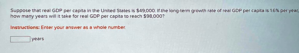 SOLVED: Suppose that real GDP per capita in the United States is 49,000 ...