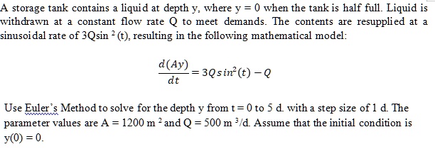 SOLVED: A storage tank contains liquid at depth y, where y = 0 when the ...