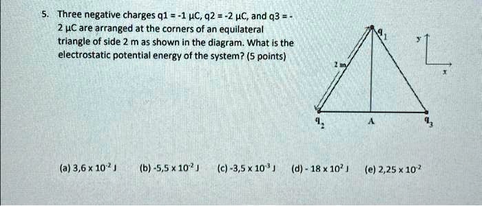 SOLVED: Texts: 5. Three negative charges q1 = -1C, q2 = -2C, and q3 ...