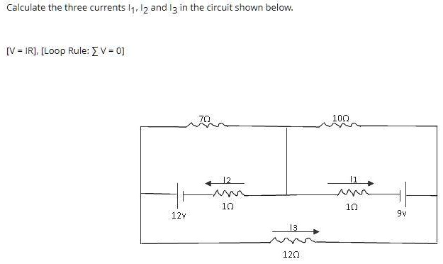 SOLVED: Calculate the three currents I1, I2, and I3 in the circuit ...