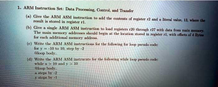 SOLVED: ARM Instruction Set: Data Processing, Control, and Transfer a ...