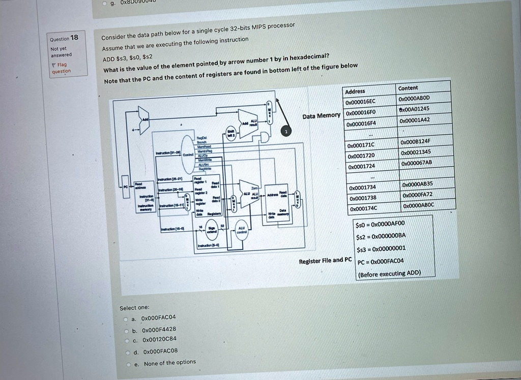 consider the data path below for a single cycle 32 bits mips processor assume that we are executing the following instruction add s3 s0 s2 what is the value of the element pointed by arrow n 48616