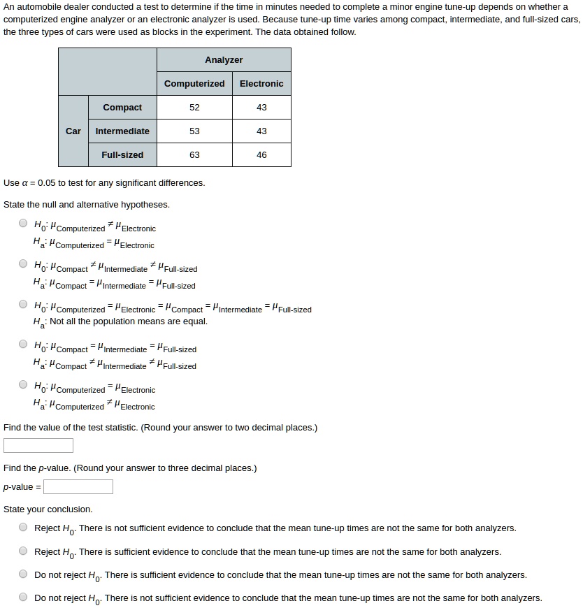 an automobile dealer conducted test to determine the time in minutes ...