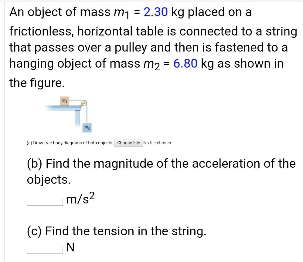 SOLVED: An Object Of Mass M1 = 2.30 Kg Placed On A Frictionless ...