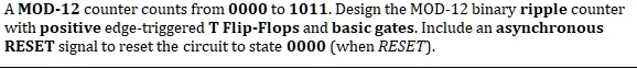 The AMOD-12 counter counts from 0000 to 1011. Design the MOD-12 binary ...